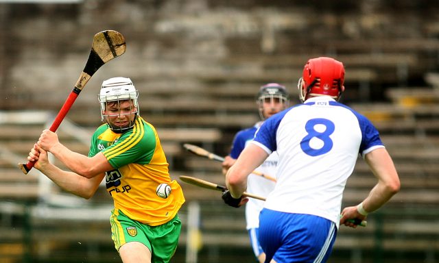 Donegal 's Sam Doherty clears from defence against Monaghan during the Ulster Senior Shield final in Enniskillen on Sunday. Photo Thomas Gallagher INDD 270616 Hurlinf shield final TG3