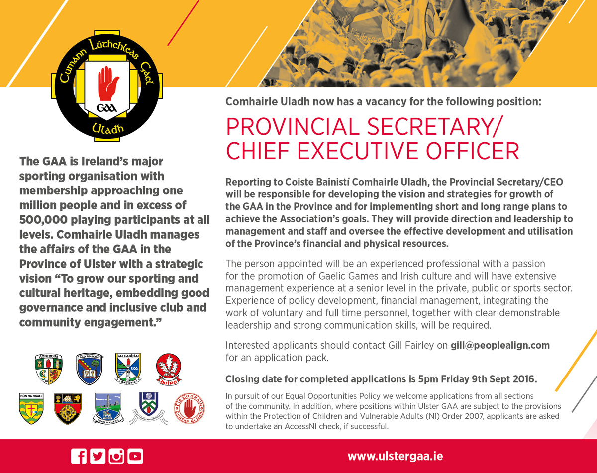 Comhairle Uladh seeking to recruit Provincial Secretary/Chief Executive Officer