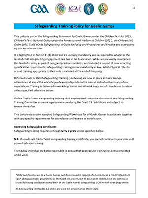 Gaelic Games Safeguarding Training Policy